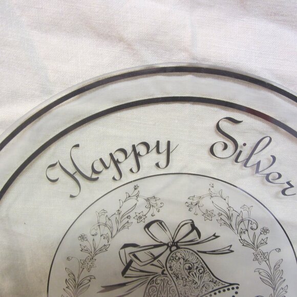 VTG HAPPY SILVER ANNIVERSARY CLEAR GLASS DISPLAY PLATE - Picture 2 of 6
